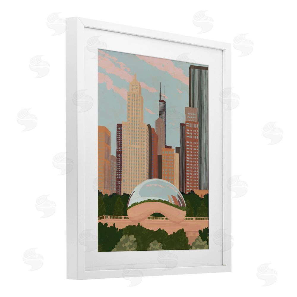 Veronica Lara Chicago Bean Cityscape White Framed Print Under Glass Wall Art
