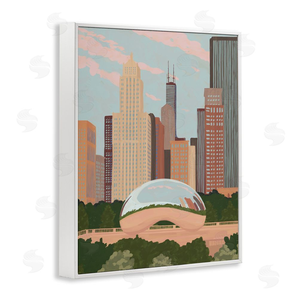 Veronica Lara Chicago Bean Cityscape White Framed Giclee Wall Art Print