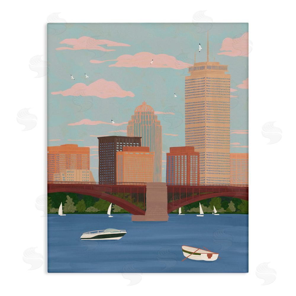 Veronica Lara Boston Skyline Bridge & Boats Stretched Canvas Wall Art Print