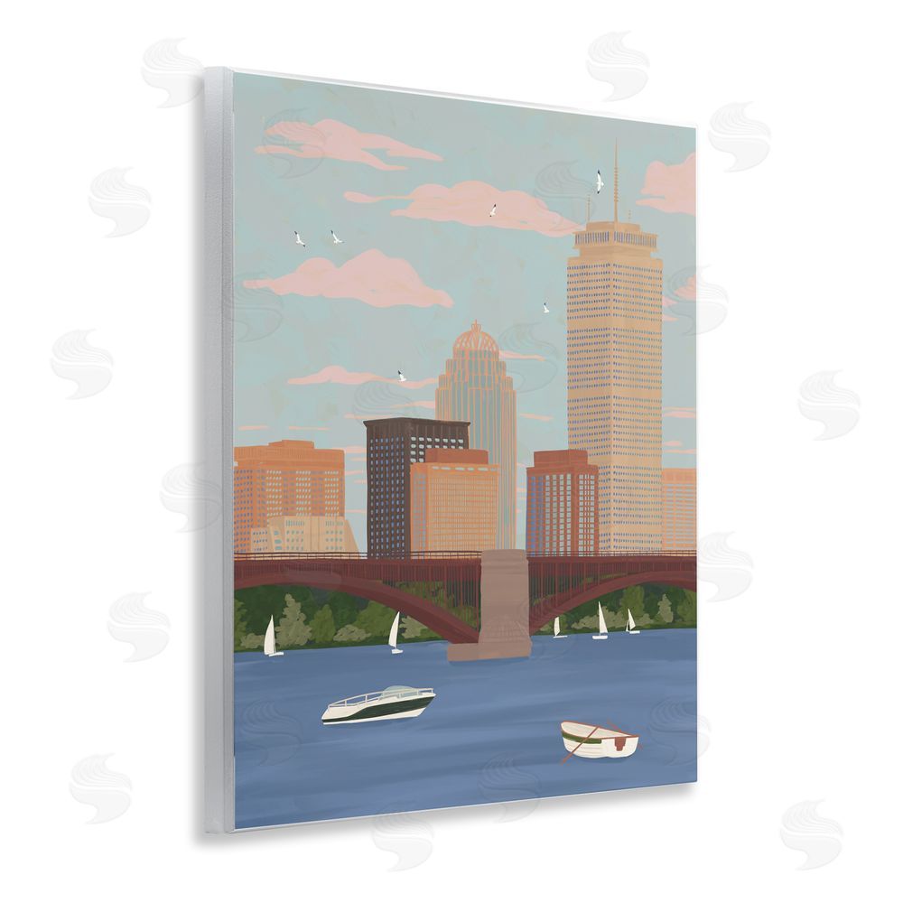 Veronica Lara Boston Skyline Bridge & Boats Wooden Wall Plaque Art Print