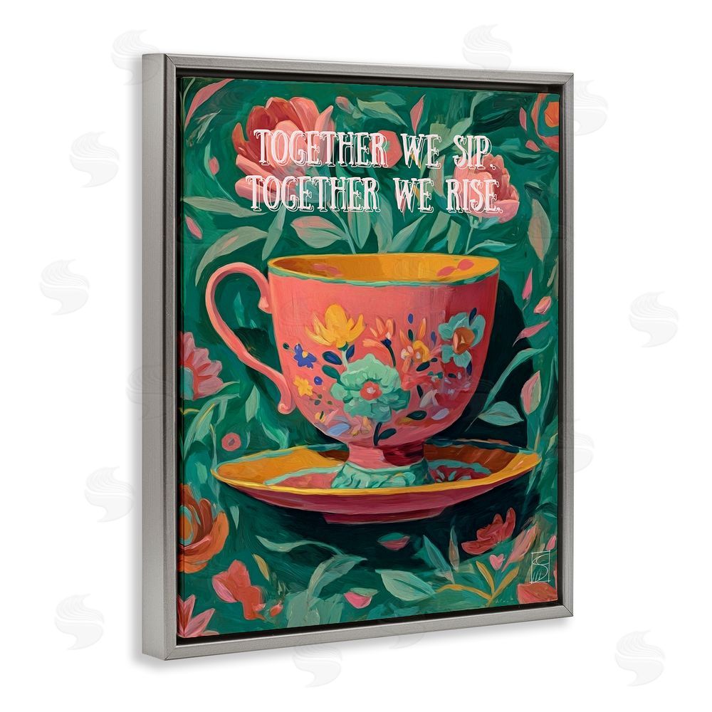 Sara Culpepper Together We Sip & Rise Gray Floating Frame Canvas Wall Art Print