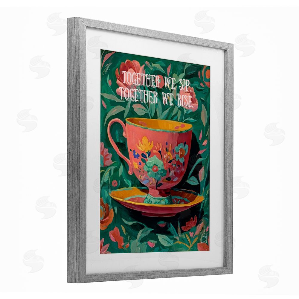 Sara Culpepper Together We Sip & Rise Gray Framed Print Under Glass Wall Art