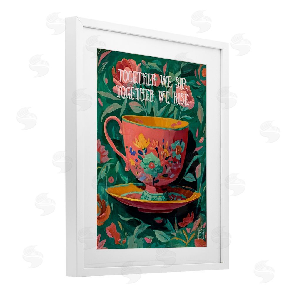Sara Culpepper Together We Sip & Rise White Framed Print Under Glass Wall Art