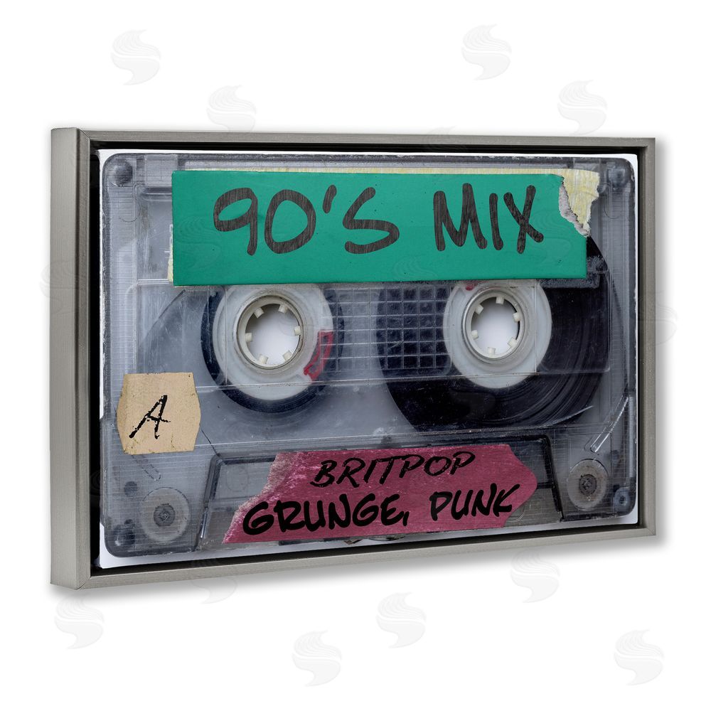 Annabelle Hall Retro 90s Mix Cassette Gray Floating Frame Canvas Wall Art Print