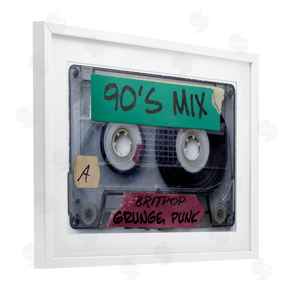 Annabelle Hall Retro 90s Mix Cassette White Framed Print Under Glass Wall Art