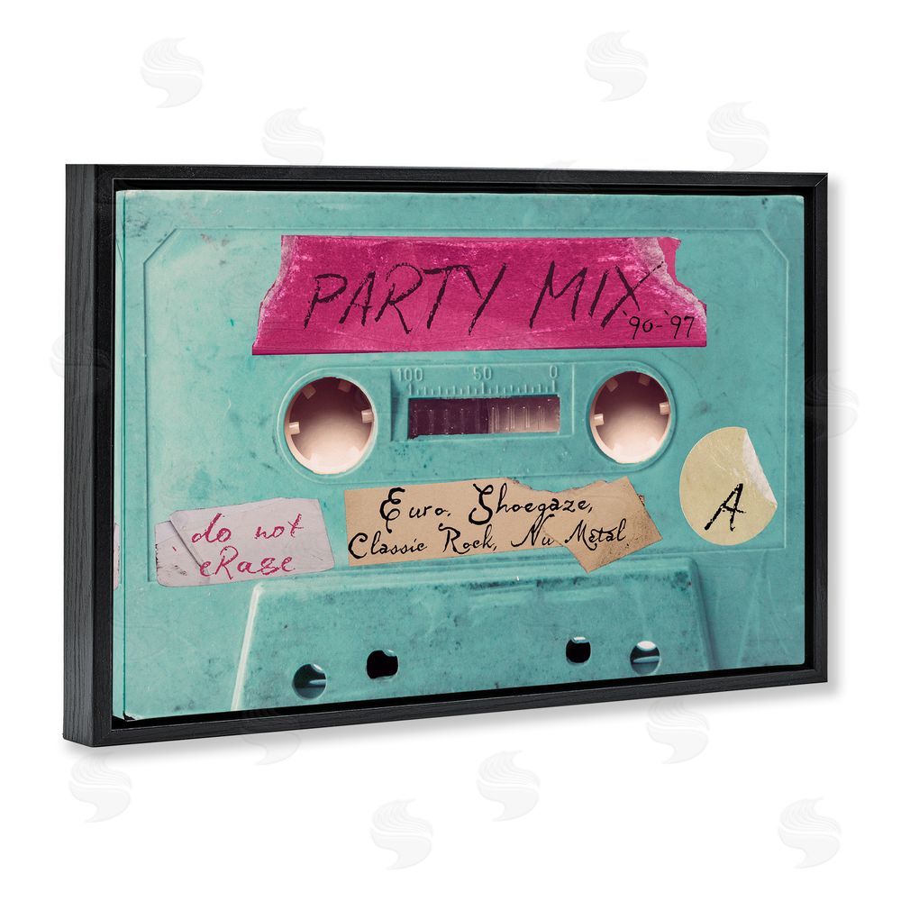Annabelle Hall Retro Party Mix Cassette Black Floating Frame Canvas Wall Art Print