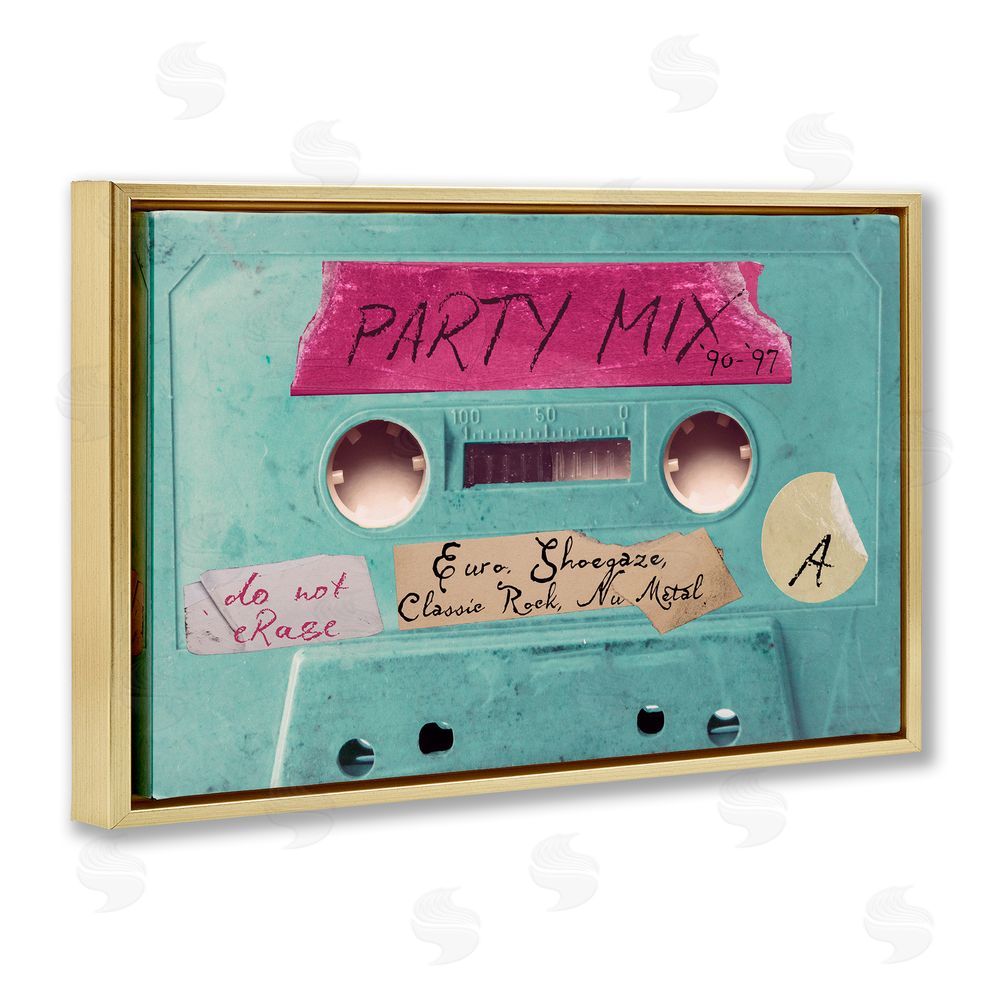 Annabelle Hall Retro Party Mix Cassette Gold Floating Frame Canvas Wall Art Print