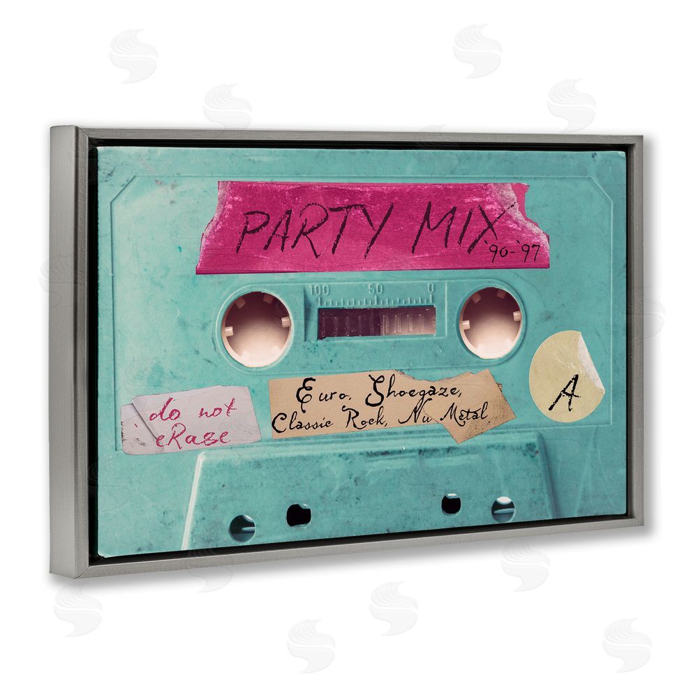 Annabelle Hall Retro Party Mix Cassette Gray Floating Frame Canvas Wall Art Print