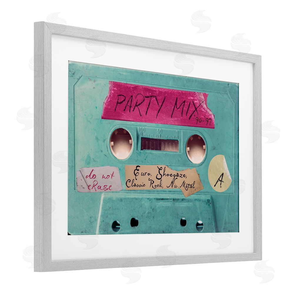 Annabelle Hall Retro Party Mix Cassette Gray Framed Print Under Glass Wall Art