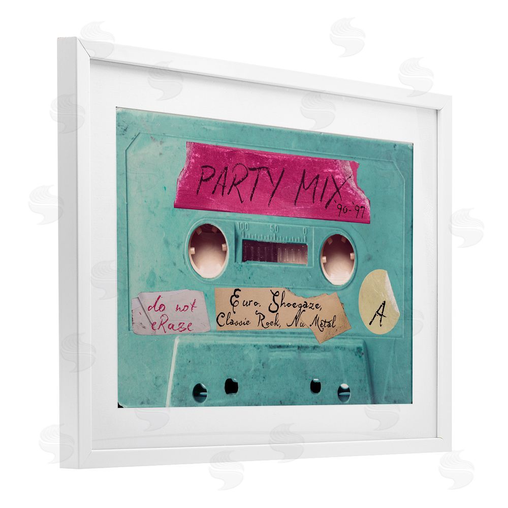 Annabelle Hall Retro Party Mix Cassette White Framed Print Under Glass Wall Art