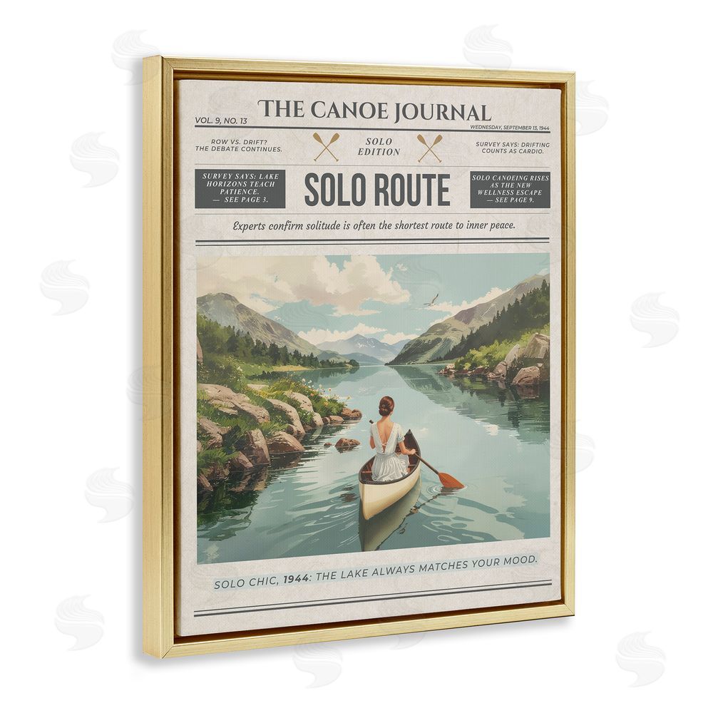A Barefoot Stylist Canoe Journal Newspaper Gold Floating Frame Canvas Wall Art Print