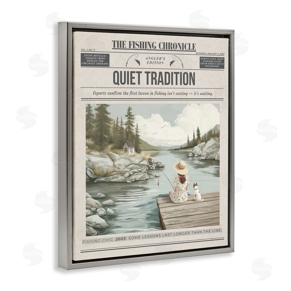 A Barefoot Stylist Fishing Chronicle Magazine Gray Floating Frame Canvas Wall Art Print