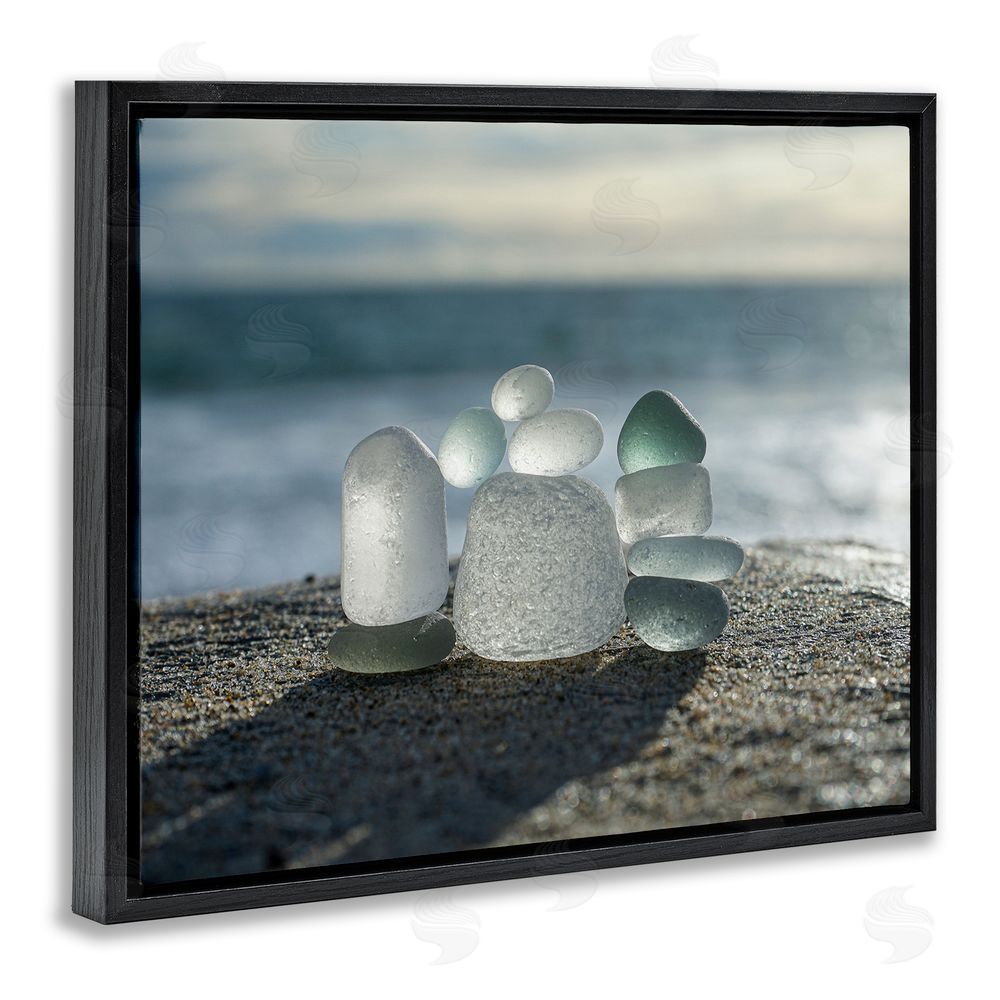 LMarie Allen Balancing Sea Glass Pebbles Black Floating Frame Canvas Wall Art Print