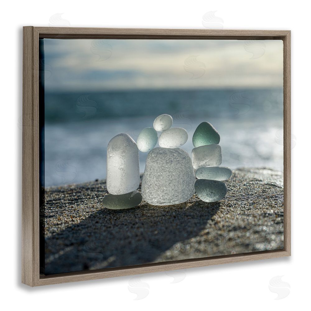 LMarie Allen Balancing Sea Glass Pebbles Brown Floating Frame Canvas Wall Art Print