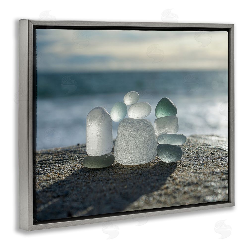 LMarie Allen Balancing Sea Glass Pebbles Gray Floating Frame Canvas Wall Art Print