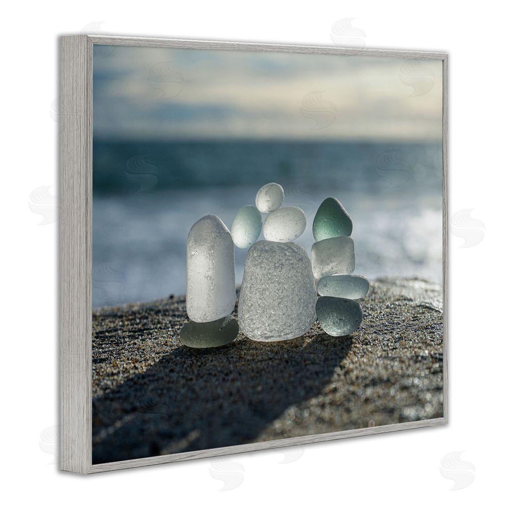 LMarie Allen Balancing Sea Glass Pebbles Gray Framed Giclee Wall Art Print