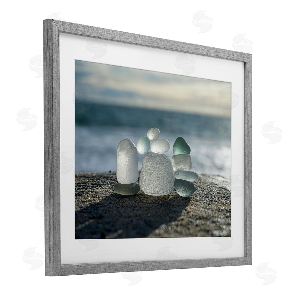 LMarie Allen Balancing Sea Glass Pebbles Gray Framed Print Under Glass Wall Art