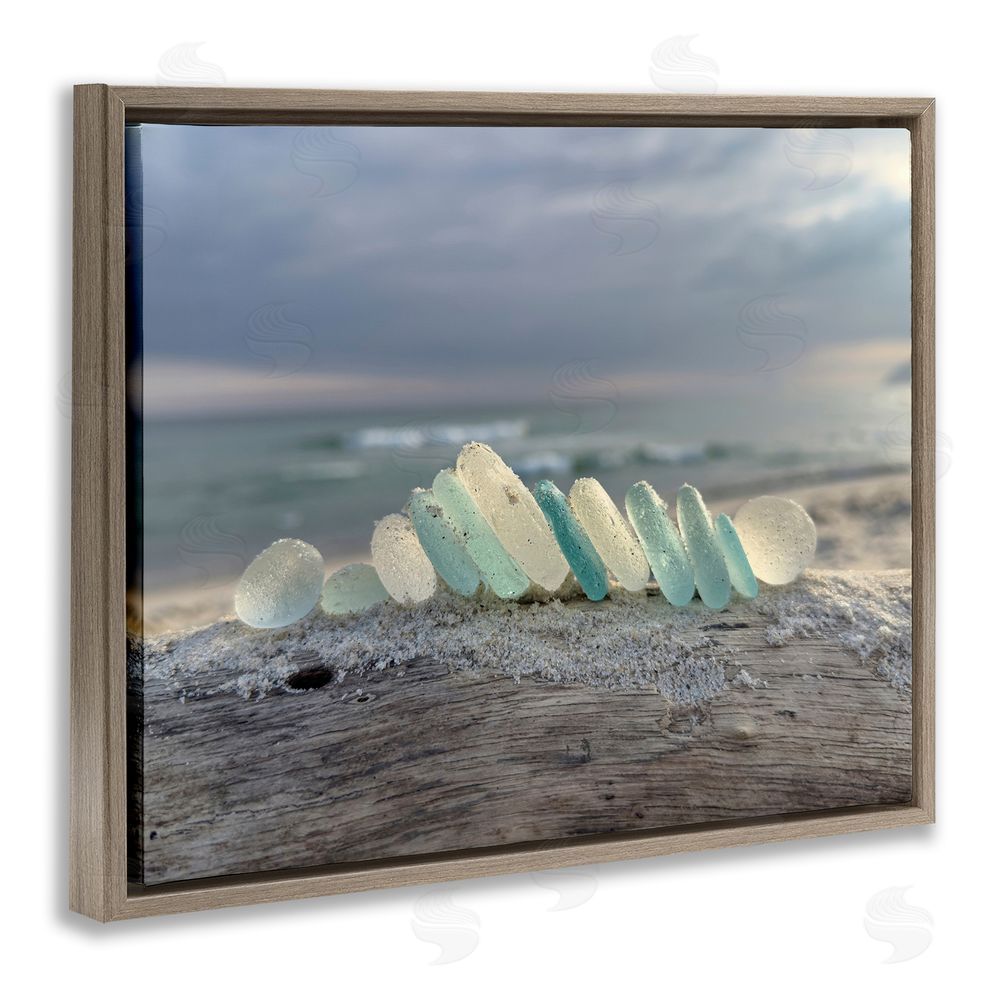 LMarie Allen Sea Glass On Driftwood Brown Floating Frame Canvas Wall Art Print