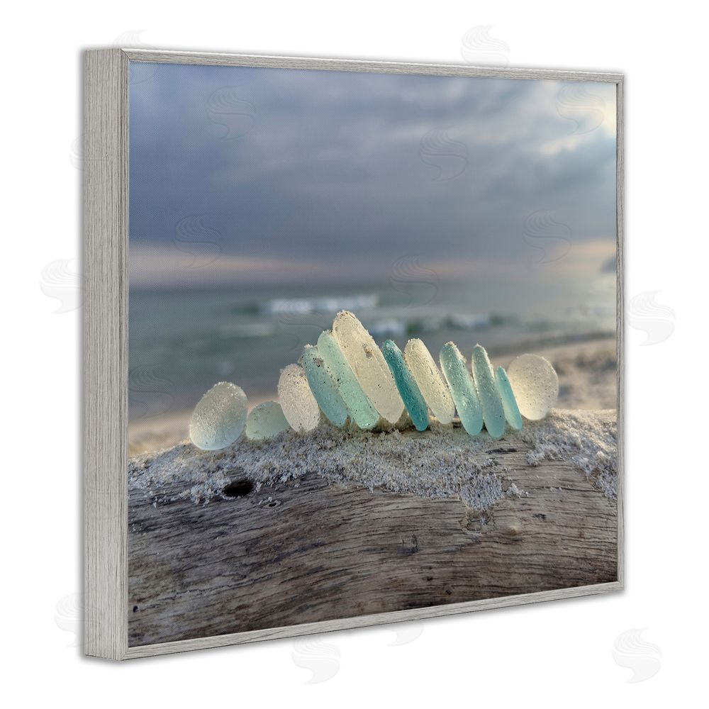 LMarie Allen Sea Glass On Driftwood Gray Framed Giclee Wall Art Print