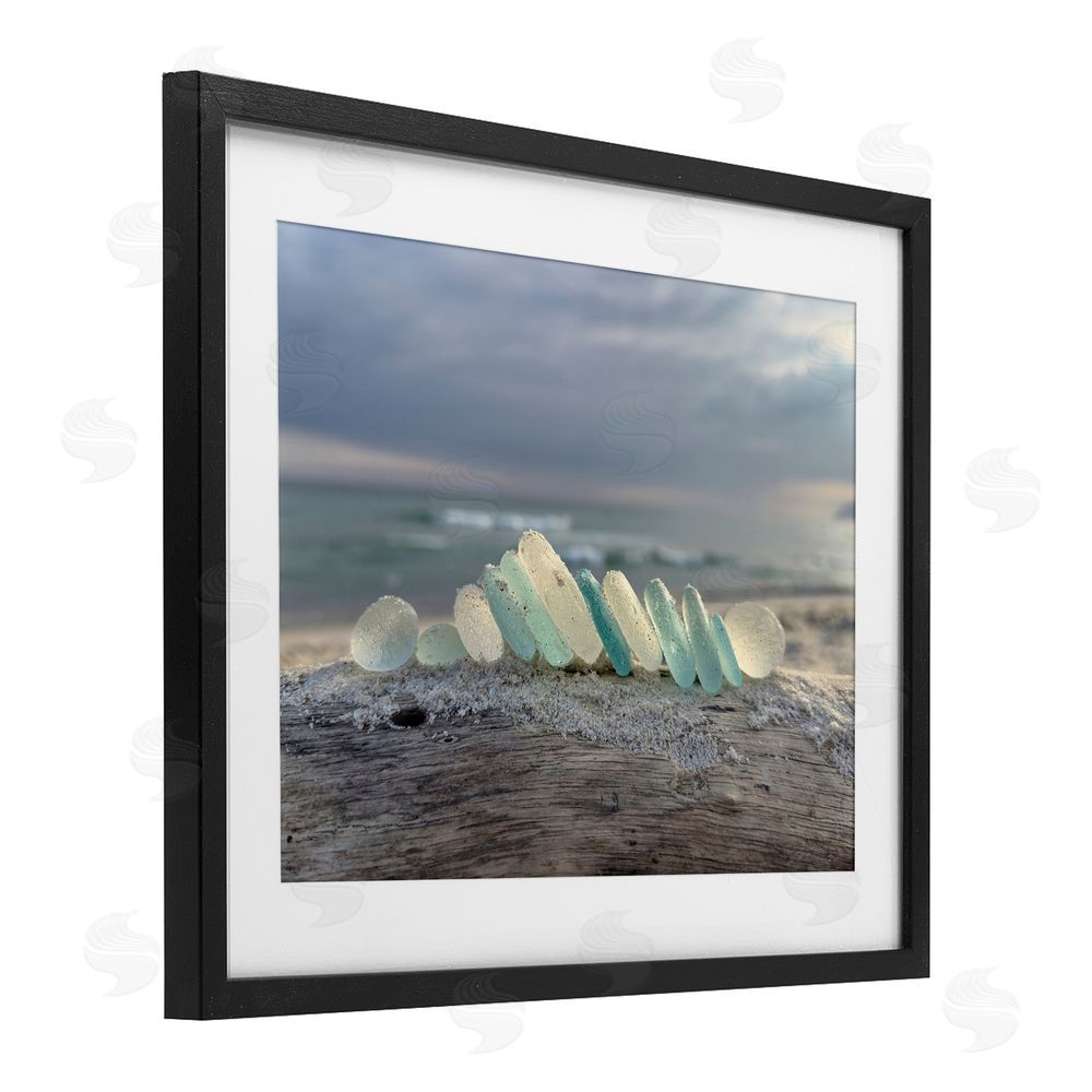 LMarie Allen Sea Glass On Driftwood Black Framed Print Under Glass Wall Art