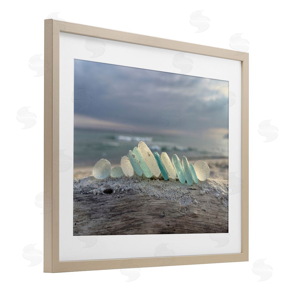 LMarie Allen Sea Glass On Driftwood Brown Framed Print Under Glass Wall Art