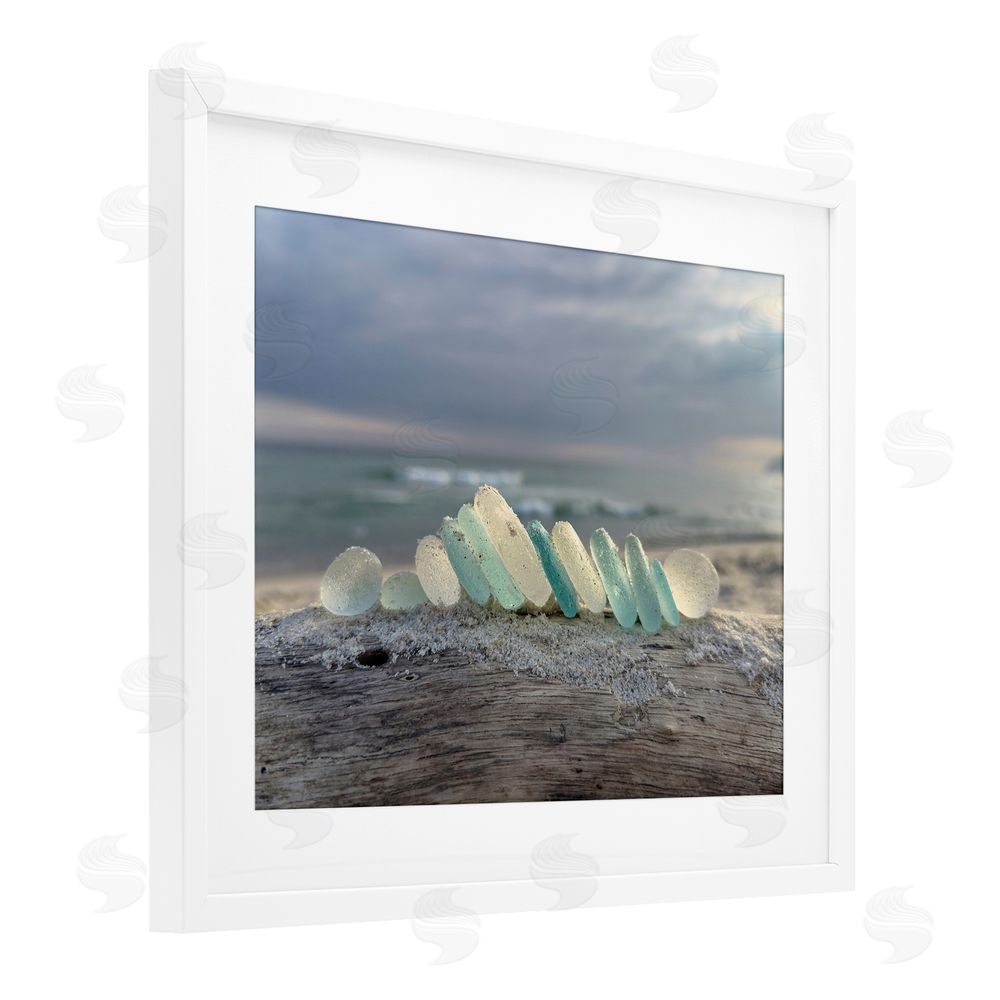 LMarie Allen Sea Glass On Driftwood White Framed Print Under Glass Wall Art