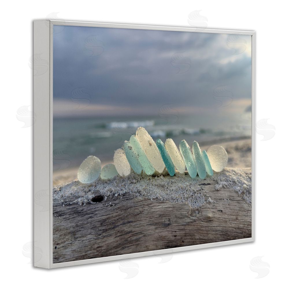 LMarie Allen Sea Glass On Driftwood White Framed Giclee Wall Art Print
