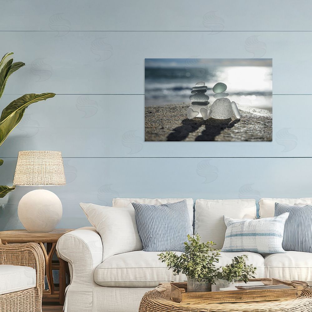 LMarie Allen Zen Sea Glass Hearts Stretched Canvas Wall Art Print in Room