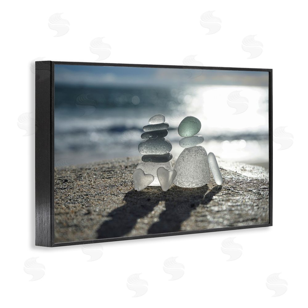 LMarie Allen Zen Sea Glass Hearts Black Framed Giclee Wall Art Print