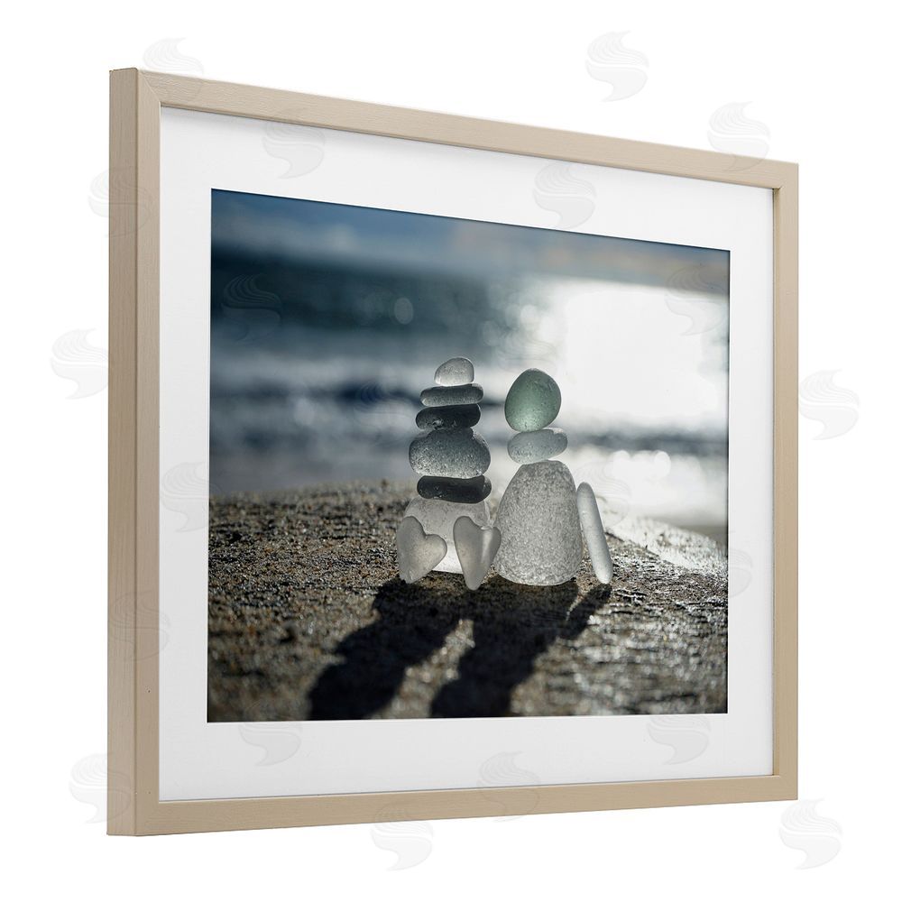 LMarie Allen Zen Sea Glass Hearts Brown Framed Print Under Glass with Matting Wall Art