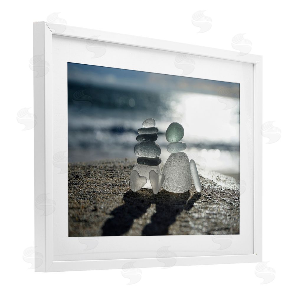 LMarie Allen Zen Sea Glass Hearts White Framed Print Under Glass with Matting Wall Art