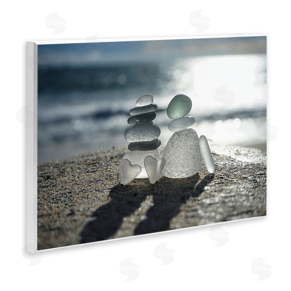 LMarie Allen Zen Sea Glass Hearts Wall Plaque Art Print with White Foil Wrap