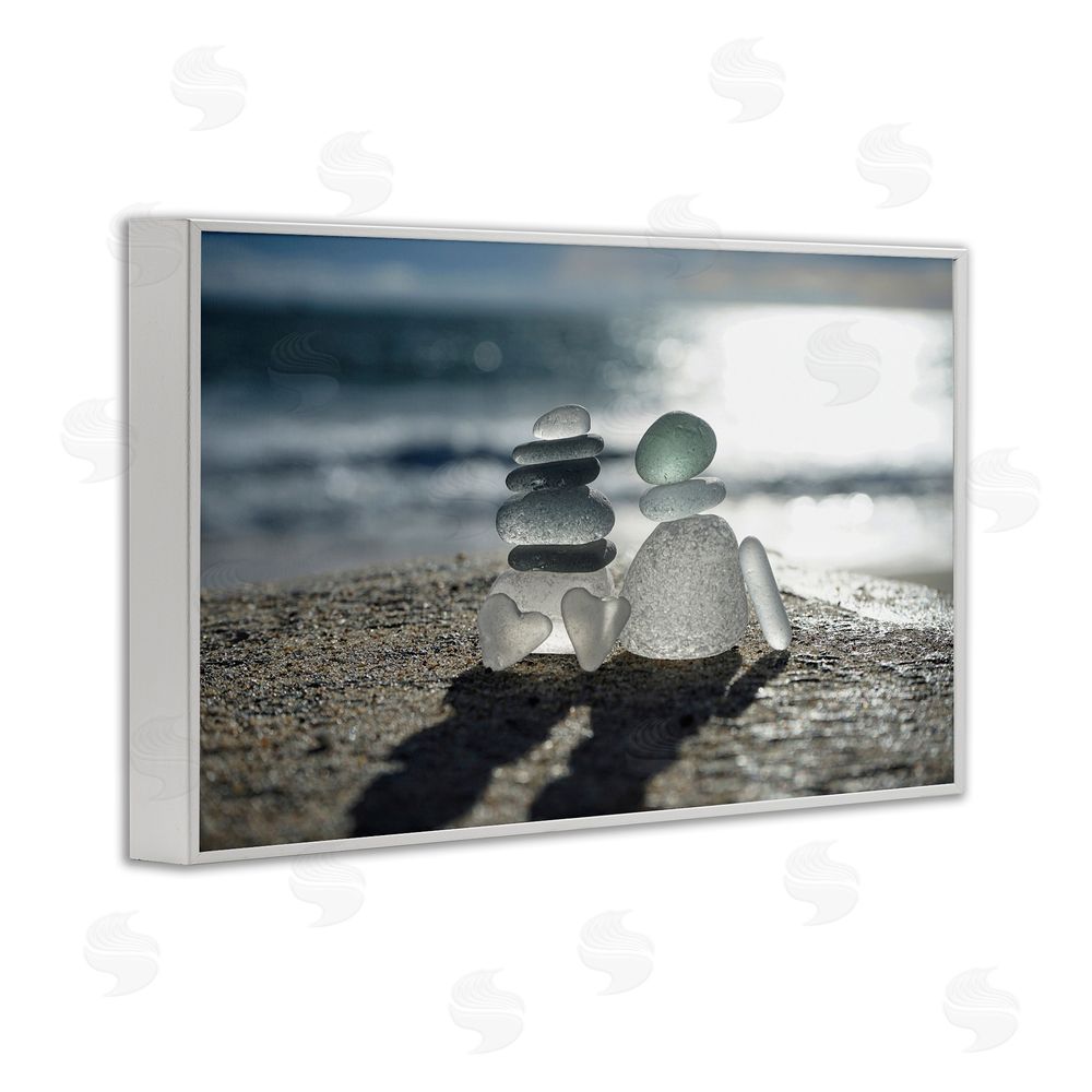 LMarie Allen Zen Sea Glass Hearts White Framed Giclee Wall Art Print