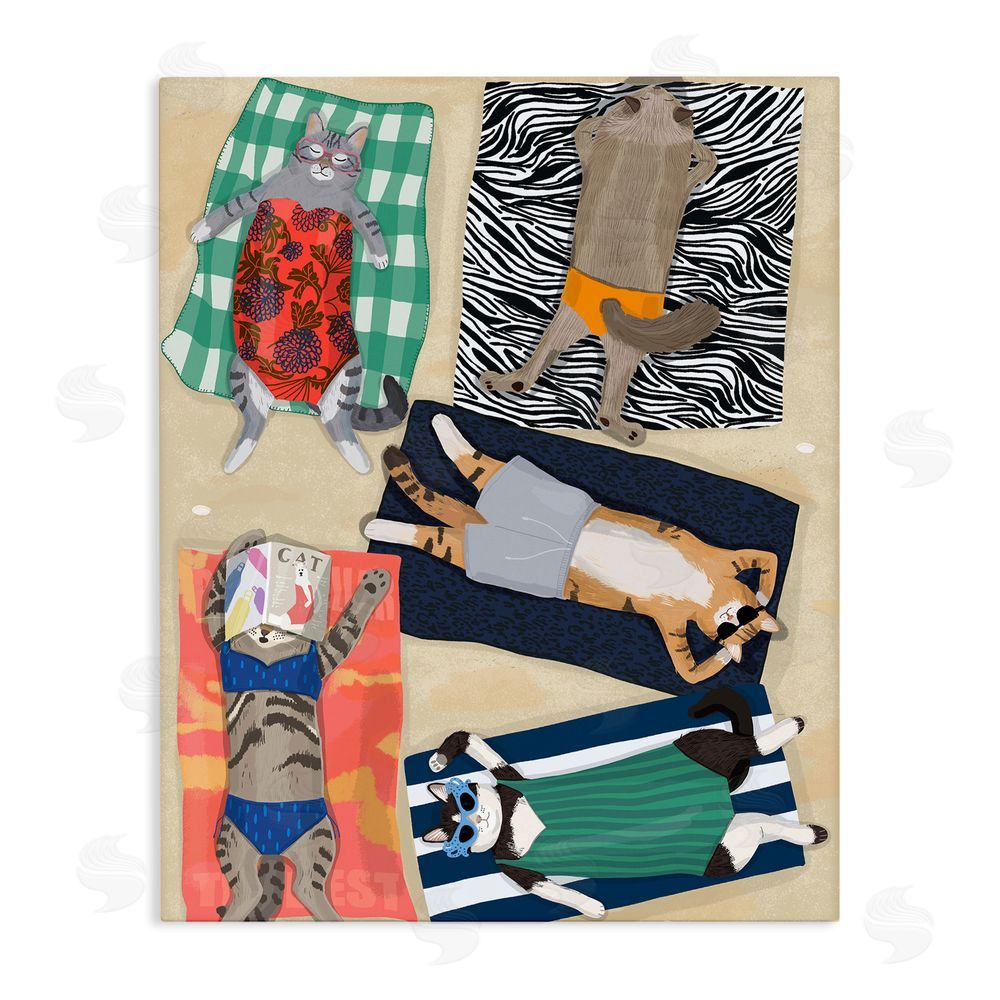 Hanna Melin Summer Sunbathing Cats Stretched Canvas Wall Art