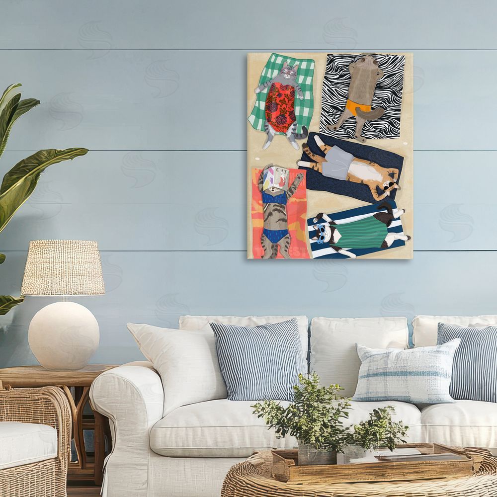 Hanna Melin Summer Sunbathing Cats Stretched Canvas Wall Art in Room