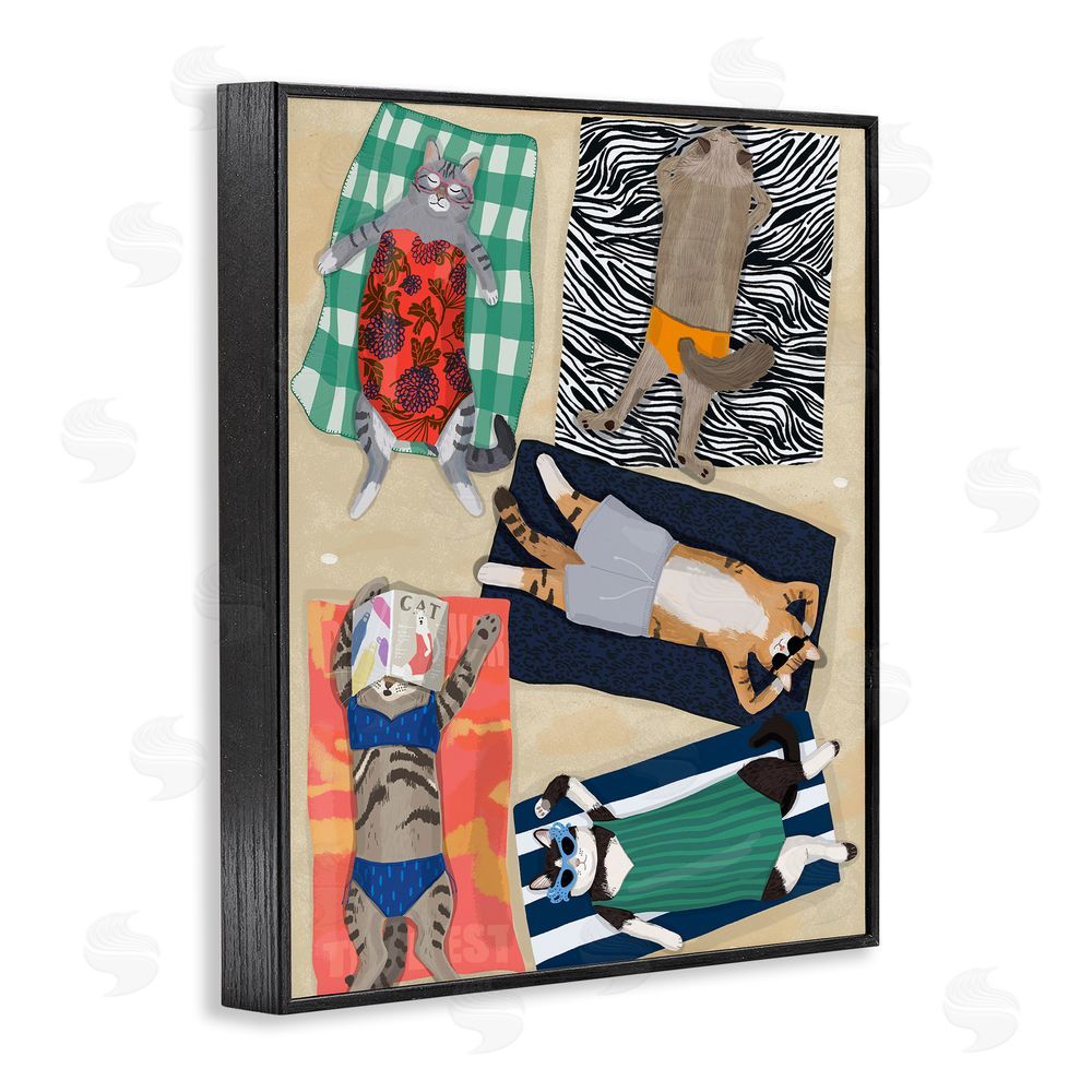 Hanna Melin Summer Sunbathing Cats Black Framed Giclee Wall Art Print