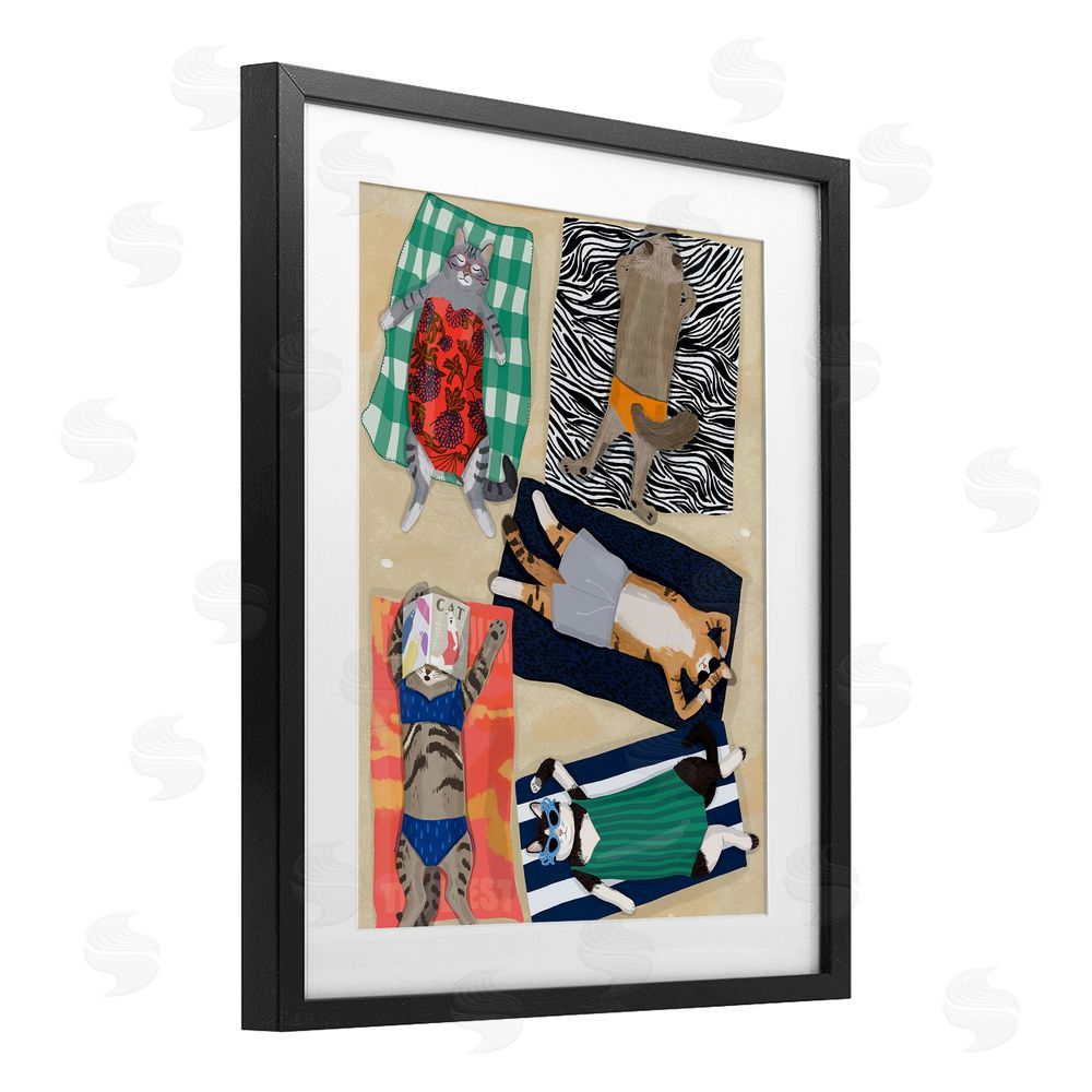 Hanna Melin Summer Sunbathing Cats Black Framed Print Under Glass Wall Art