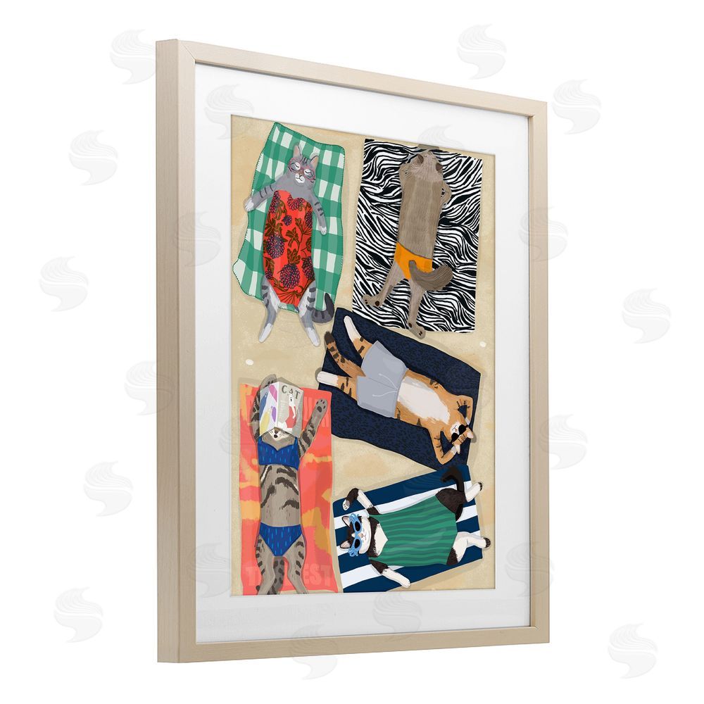 Hanna Melin Summer Sunbathing Cats Birch Framed Print Under Glass Wall Art