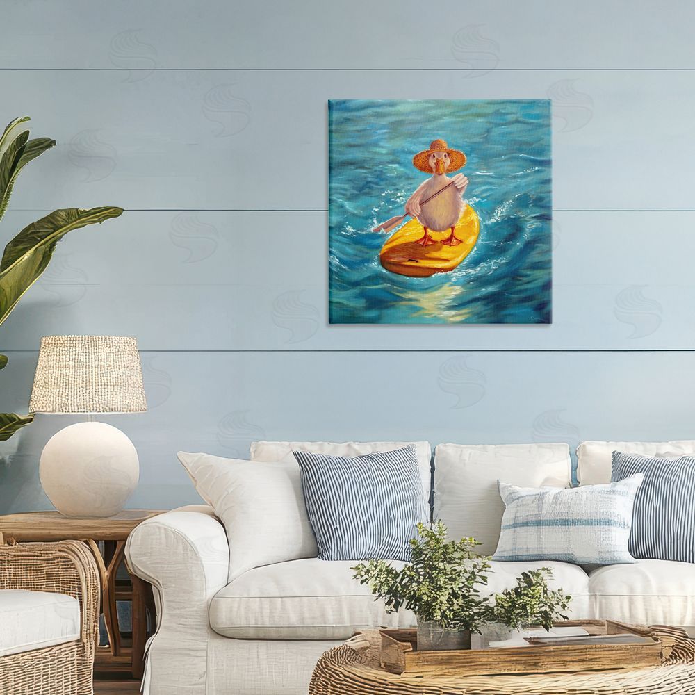 Lucia Heffernan The Paddler Duck with Straw Hat Stretched Canvas Wall Art in Room