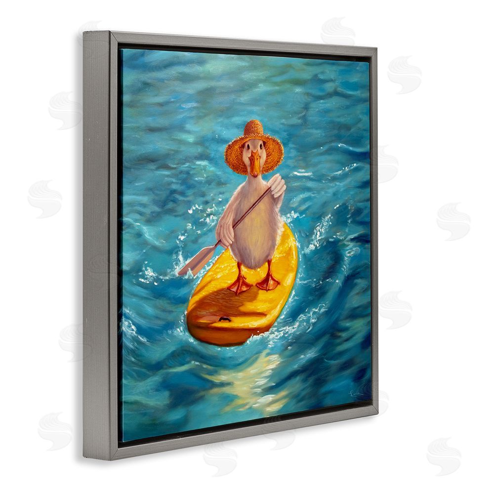 Lucia Heffernan The Paddler Duck with Straw Hat Gray Floating Frame Canvas Wall Art Print