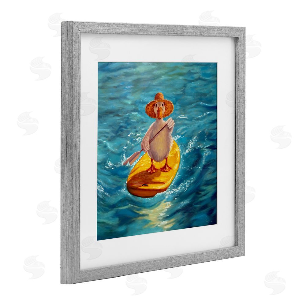 Lucia Heffernan The Paddler Duck with Straw Hat Gray Framed Print Under Glass Wall Art