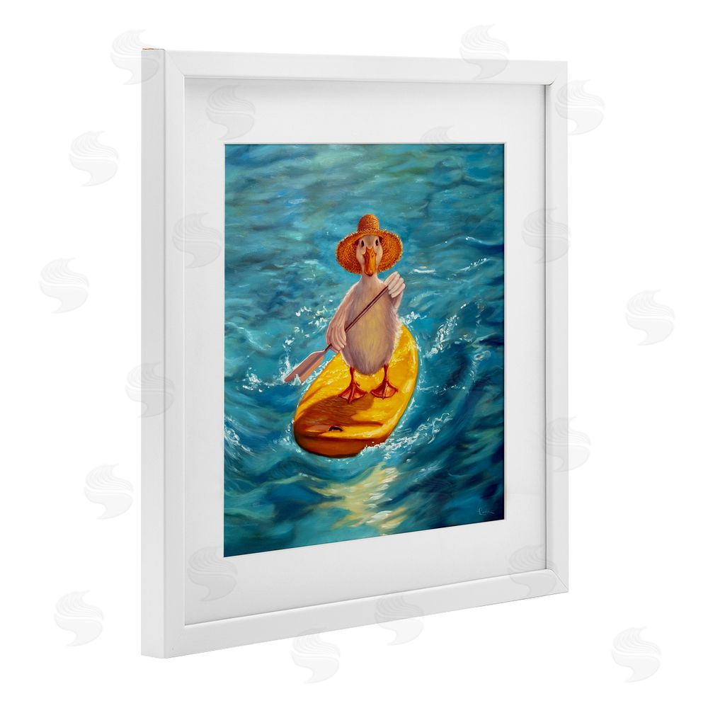 Lucia Heffernan The Paddler Duck with Straw Hat White Framed Print Under Glass Wall Art