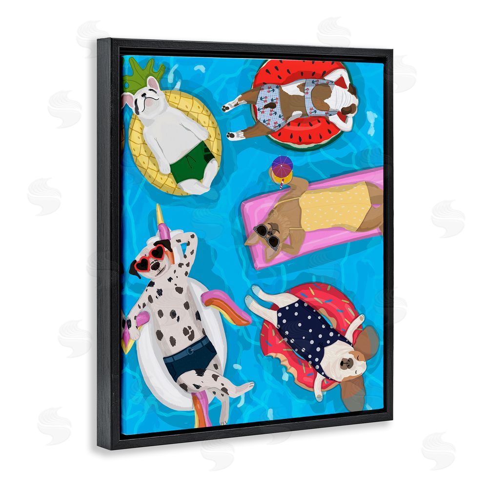 Hanna Melin Summer Sunbathing Dogs Black Floating Frame Canvas Wall Art Print