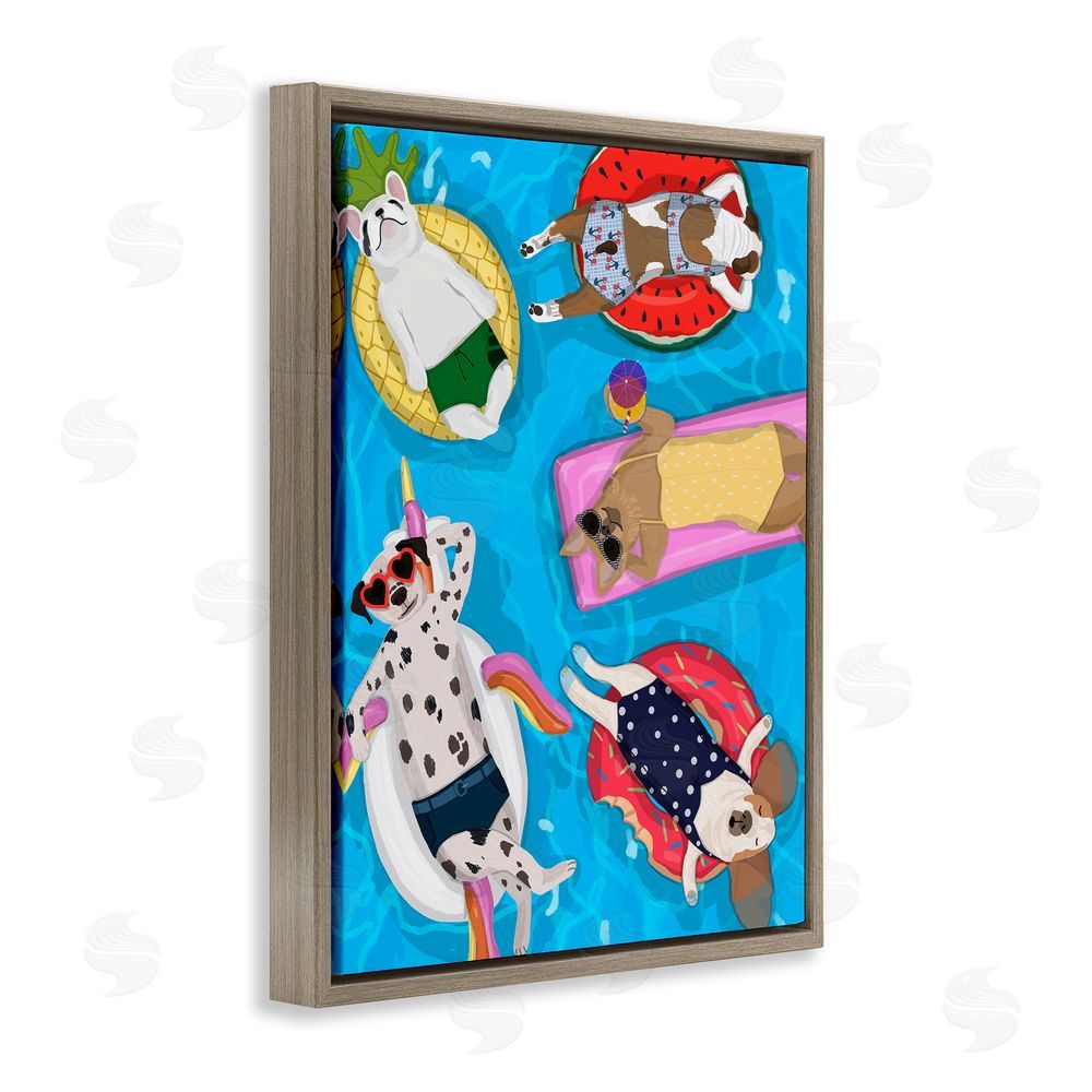 Hanna Melin Summer Sunbathing Dogs Brown Floating Frame Canvas Wall Art Print