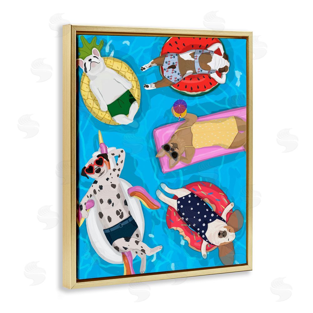 Hanna Melin Summer Sunbathing Dogs Gold Floating Frame Canvas Wall Art Print