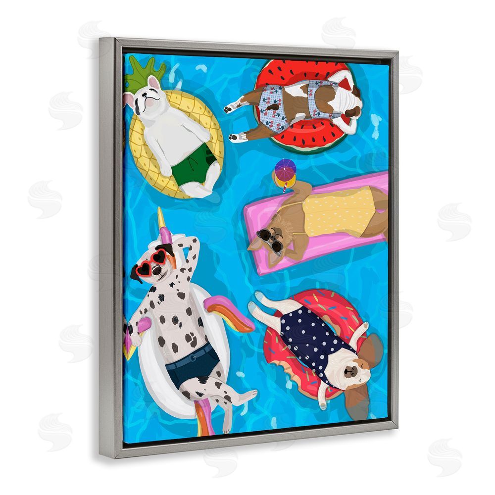 Hanna Melin Summer Sunbathing Dogs Gray Floating Frame Canvas Wall Art Print