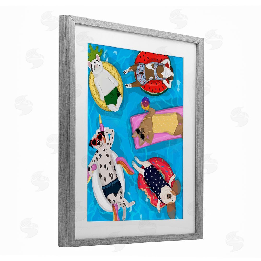 Hanna Melin Summer Sunbathing Dogs Gray Framed Print Under Glass Wall Art