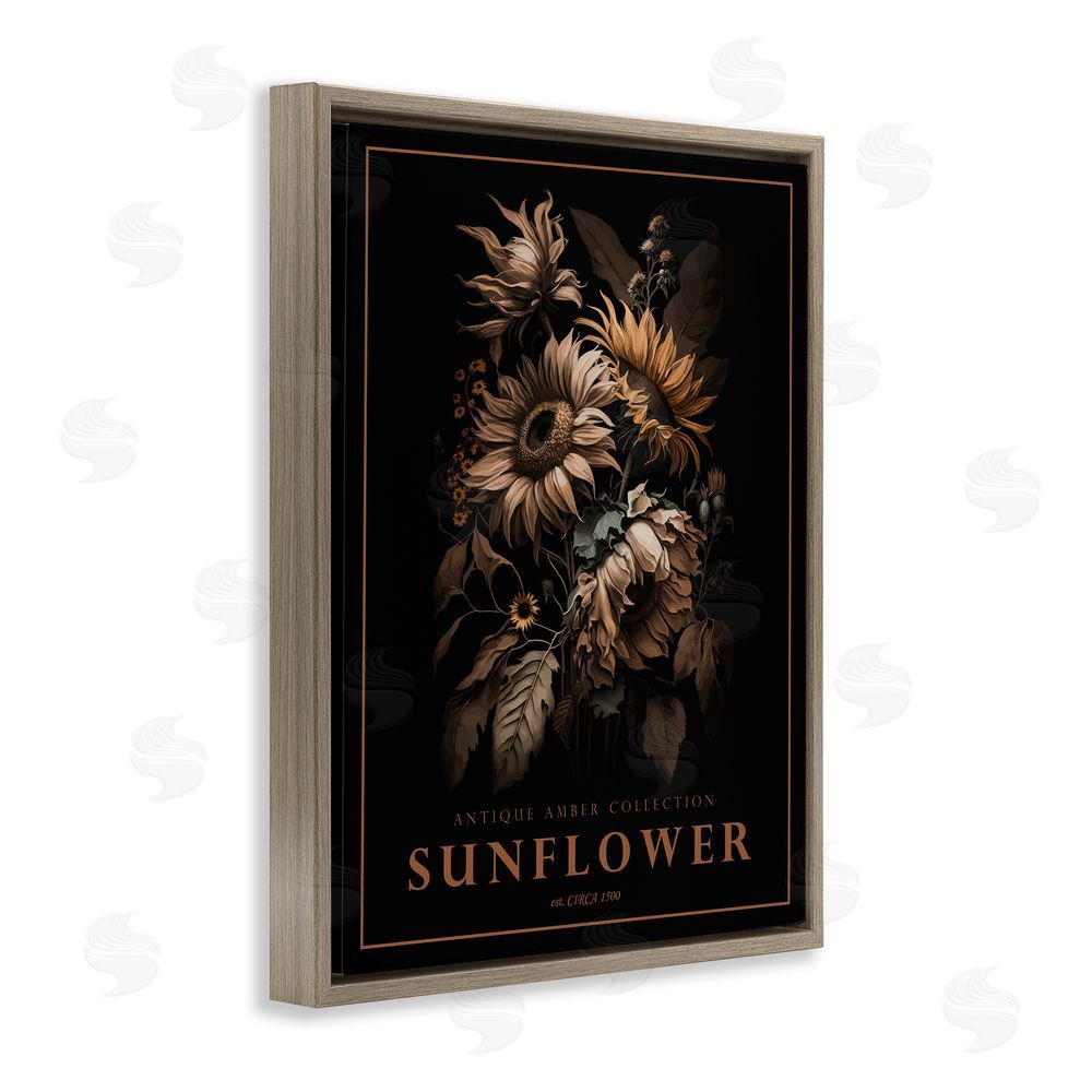 Christopher Giampietro Antique Sunflower Bushel Brown Floating Frame Canvas Wall Art Print