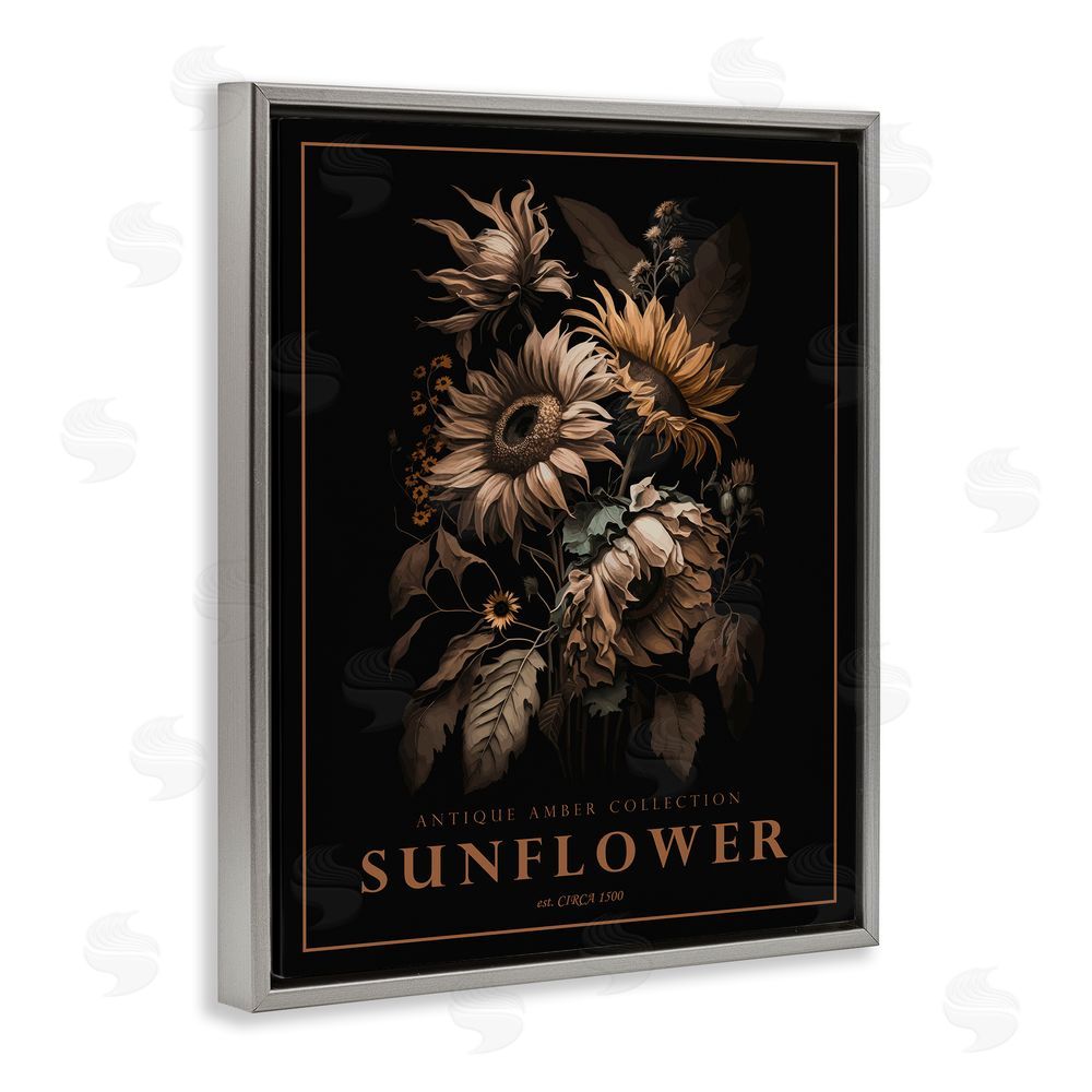 Christopher Giampietro Antique Sunflower Bushel Gray Floating Frame Canvas Wall Art Print