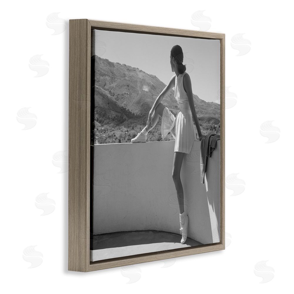 Toni Frissell Woman In Tennis Outfit Brown Floating Frame Canvas Wall Art Print